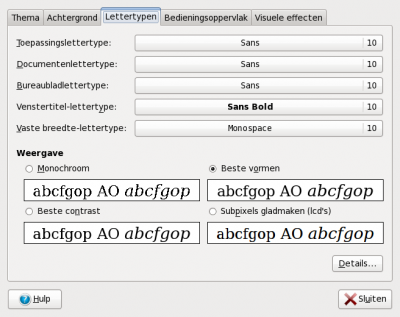 De originele lettertype instellingen onder Ubuntu