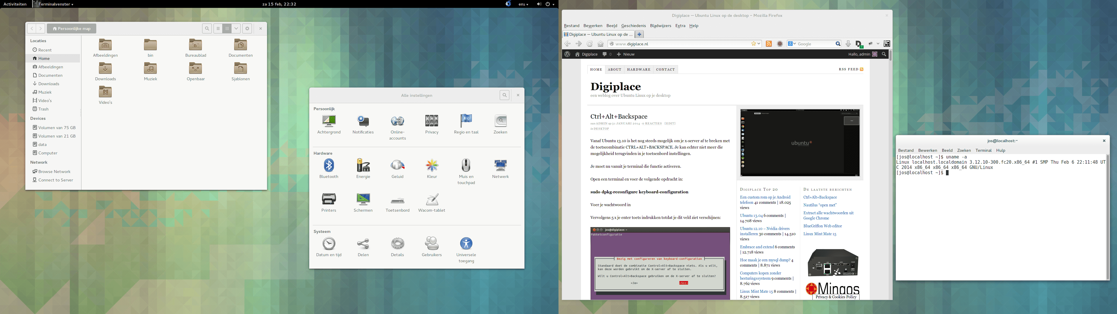 Screenshot van Fedora 20, dual screen, GNOME 3.10