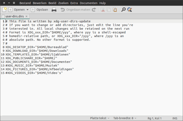 Pas user-dirs.dirs aan