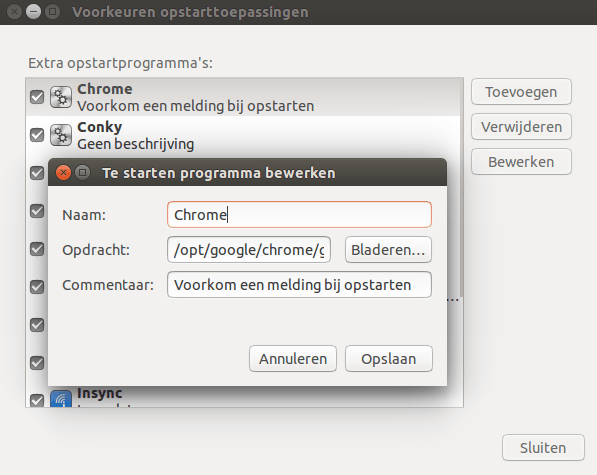 Te starten programma bewerken_googlechrome